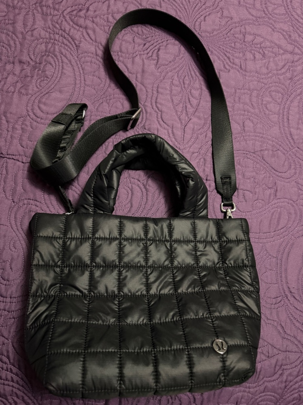 lululemon athletica Black Quilted Shoulder Tote with Zippered Interior